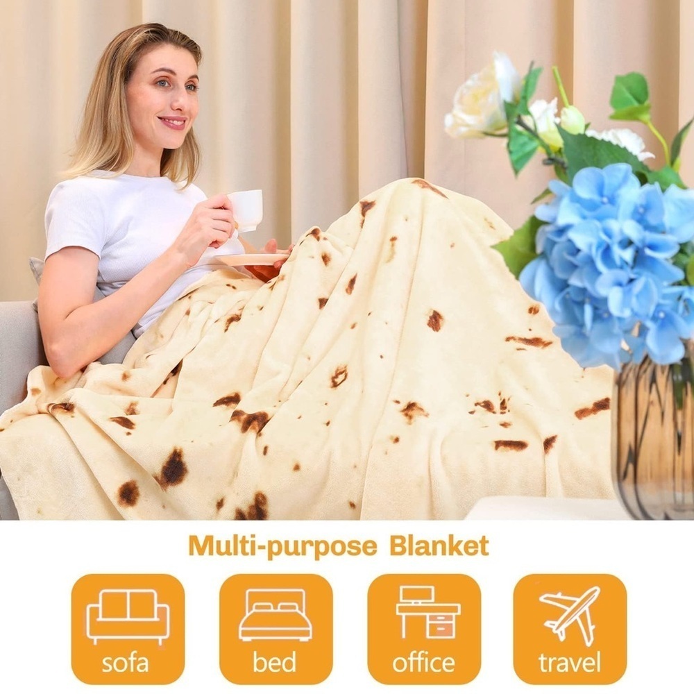 Giant Tortilla Burrito Throw Blanket, Double Sided, Ivory, Brown, 63 inches - Picture 3 of 17